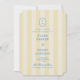 Invitation Jaune Beurre Rayé Die-Cut Mariage Côté Mer
