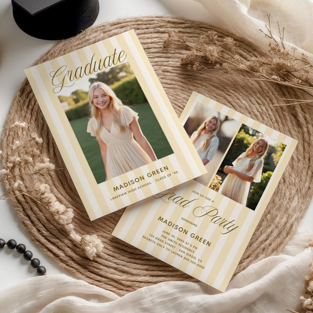 Invitation Jaune Beurre Rayé Prépa Diplômé (Créateur téléchargé)