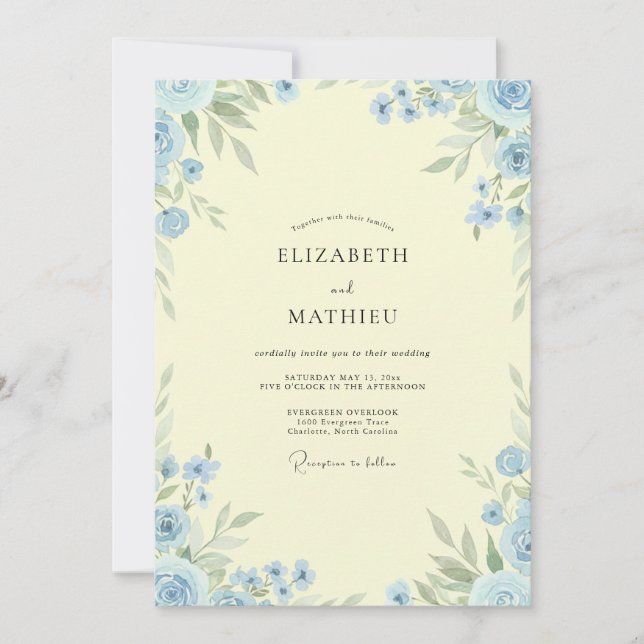 Invitation Jaune Beurre Romantique Floral Mariage (Devant)