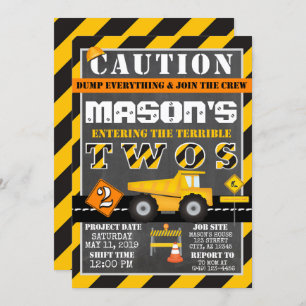 Invitation Jaune Black Construction Zone Truck Party