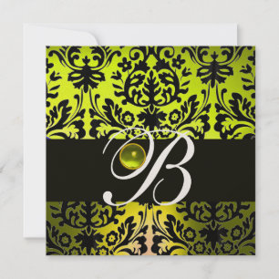 INVITATION JAUNE BLACK DAMASK MONOGRAM TOPAZ OR