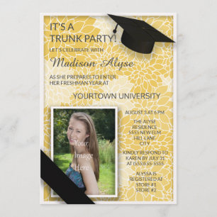 Invitation Jaune Black Floral Trunk College Party Photo