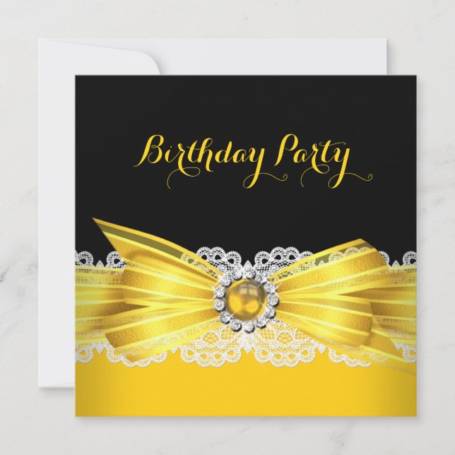 Invitation Jaune Black Pearl Diamond dentelle Anniversaire (Devant)