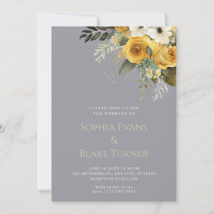Invitation Jaune blanc et vert Mariage gris Floral