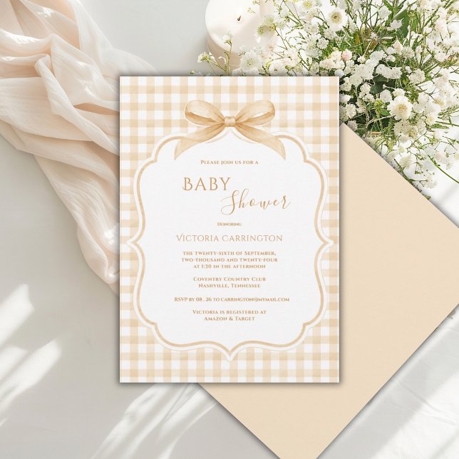 Invitation Jaune Blanc Gingham Baby Shower Fantaisiste (Créateur téléchargé)