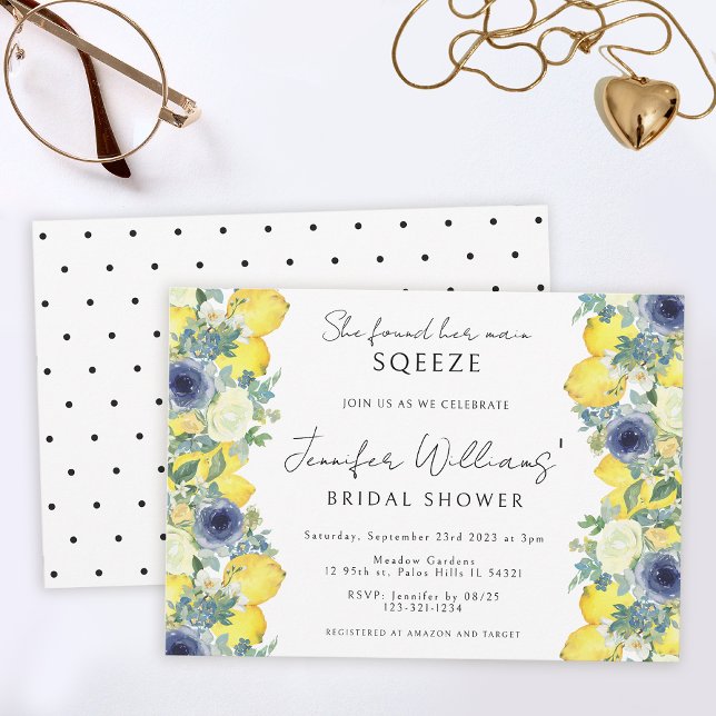 Invitation Jaune bleu floral citron douche nuptiale Invitatio (Créateur téléchargé)