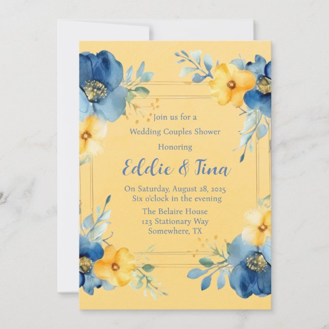 Invitation Jaune Bleu Mariage Couples Douche (Devant)