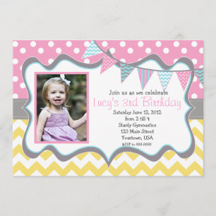 Invitation Jaune, bleu, rose Pendentif fête anniversaire