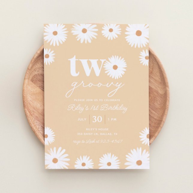 Invitation Jaune Boho Daisy Deux Super 2e fête d'anniversaire (Créateur téléchargé)