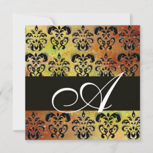Invitation JAUNE BRUN ROUGE NOIR DAMAS MONOGRAMME, blanc