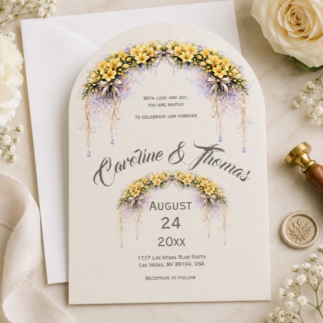Invitation Jaune Canari Freesia Romantique Floral Mariage (Créateur téléchargé)