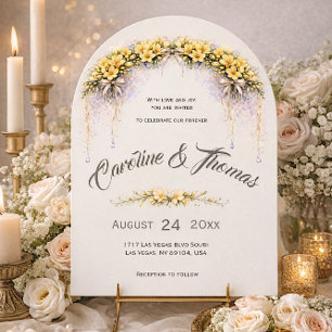 Invitation Jaune Canari Freesia Romantique Floral Mariage
