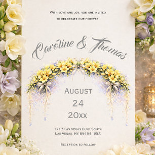 Invitation Jaune Canari Freesia Romantique Floral Mariage