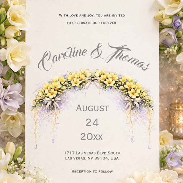 Invitation Jaune Canari Freesia Romantique Floral Mariage (Créateur téléchargé)