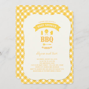 Invitation Jaune Chèques BBQ Neutre Baby shower été fête