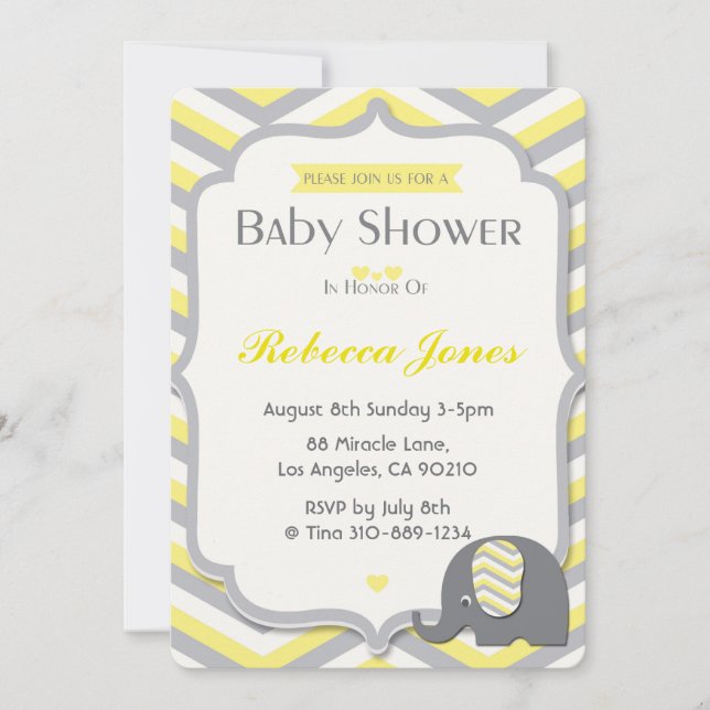 Invitation Jaune Chevron d'invitation de baby shower (Devant)