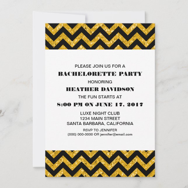 Invitation Jaune Chevron Parties scintillant Bachelorette (Devant)