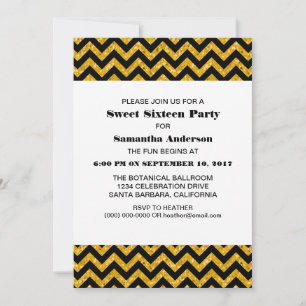 Invitation Jaune Chevron Parties scintillant Sweet 16 Invitat