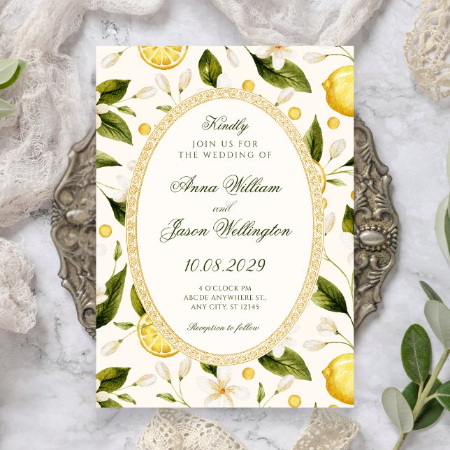 Invitation Jaune citron floral mariage sans couture (Créateur téléchargé)