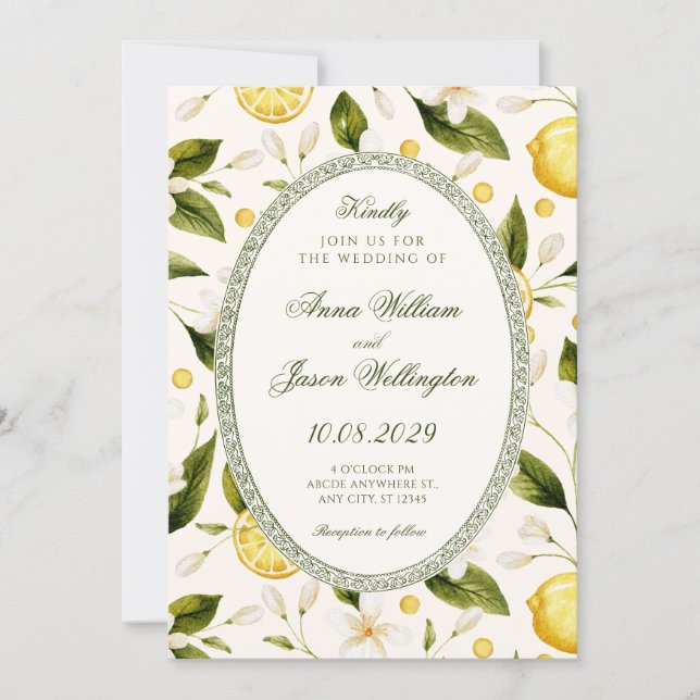 Invitation Jaune citron floral mariage sans couture (Devant)