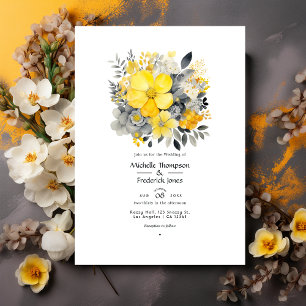 Invitation Jaune citron, gris orageux et mariage gris clair