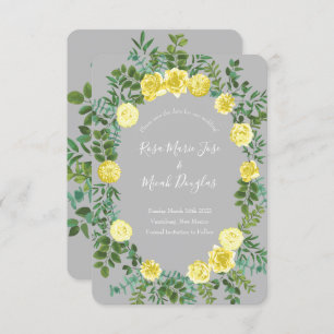 Invitation Jaune clair et gris Rose Floral Mariage Date de sa