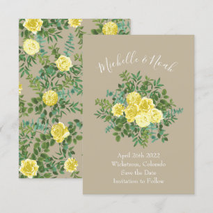 Invitation Jaune clair et Mariage écru Khaki Date de sauvegar