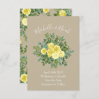 Invitation Jaune clair et Mariage écru Khaki Date de sauvegar