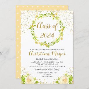 Invitation Jaune clair Jaune Fête de Graduation Jardin Floral