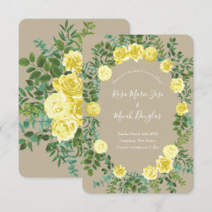 Invitation Jaune Clair & Mariage Khaki Ecru Date d'Enregistre