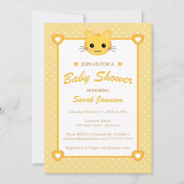 Invitation Jaune clair Orange Neutral Cute Baby shower de cha (Devant)