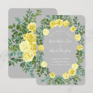 Invitation Jaune Clair & Rose Gris Floral Mariage Date de Sau