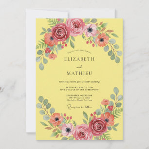 Invitation Jaune Crème au Beurre Mariage Romantique de Printe