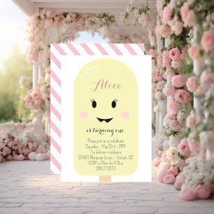 Invitation Jaune Crème de glace rose cône Scoop fête d'annive