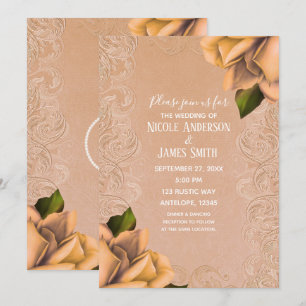 Invitation Jaune Crème Vintage Antique Rose Élégant Mariage