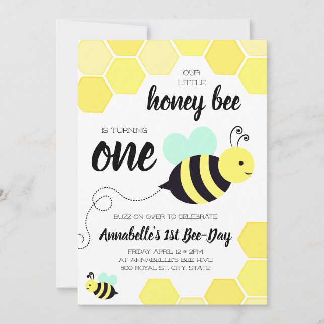 Invitation Jaune d'abeille de miel et anniversaire de menthe (Devant)