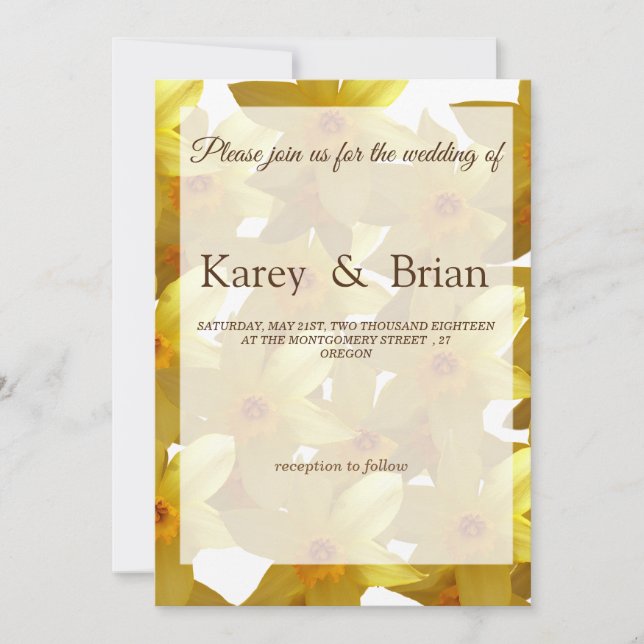 Invitation Jaune Daffodiles Floral Mariage Card (Devant)