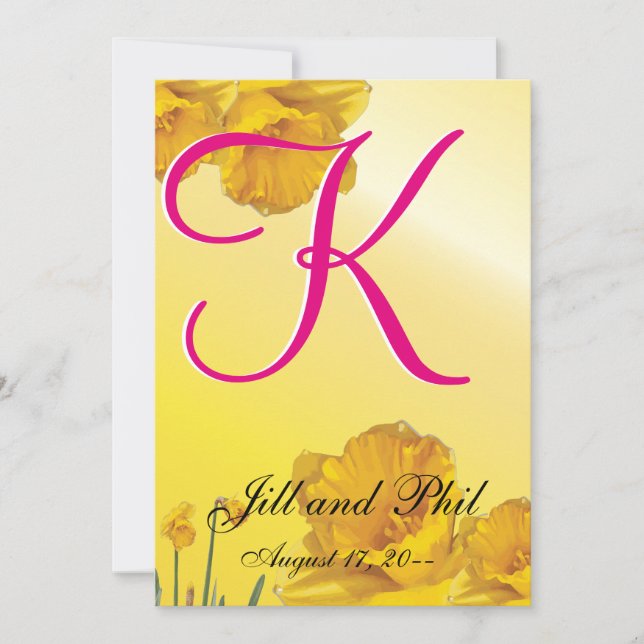 Invitation Jaune Daffodique 3d Monogramme (Devant)