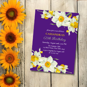 Invitation Jaune Daffodique Blanc Floral Purple Anniversaire