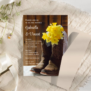 Invitation Jaune Daffodique et Bottes de Cowboy Mariage de l'