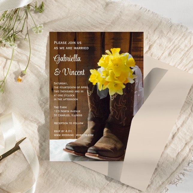 Invitation Jaune Daffodique et Bottes de Cowboy Mariage de l' (Créateur téléchargé)