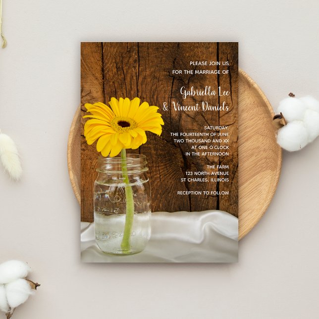 Invitation Jaune Daisy à Mason Jar Pays Mariage de grange (Créateur téléchargé)