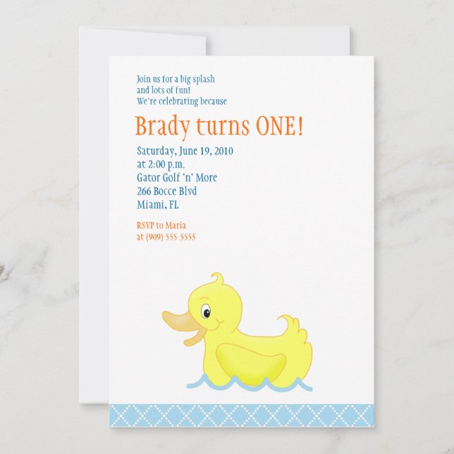 Invitation jaune d'anniversaire du canard 5x7 (Devant)