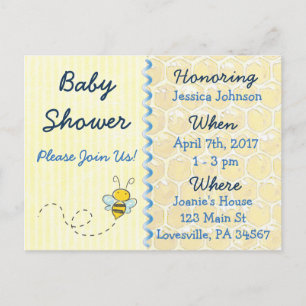 Invitation jaune de baby shower de bourdon