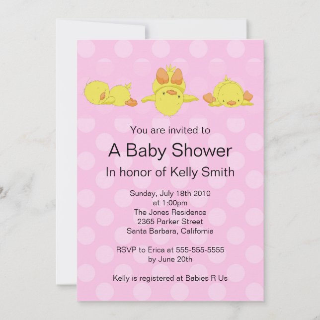 Invitation jaune de baby shower de canard (Devant)