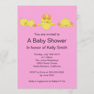 Invitation jaune de baby shower de canard