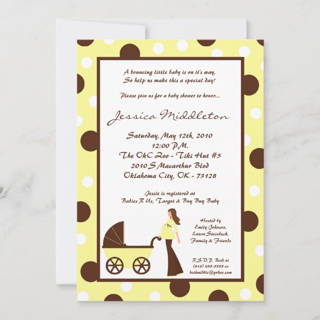 invitation jaune de baby shower de chariot de (Devant)