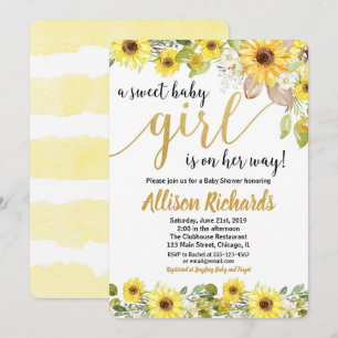 Invitation jaune de baby shower de tournesols pour
