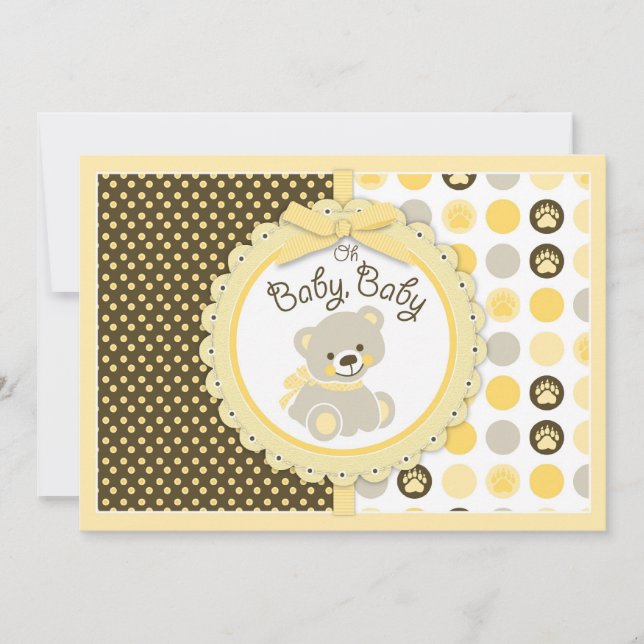 Invitation Jaune de baby shower d'ours de nounours (Devant)
