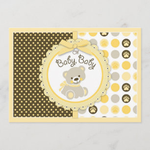 Invitation Jaune de baby shower d'ours de nounours